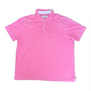 Tommy Bahama Paradiso Cove Polo Shirt Pink  , White Short Leave Size  XXL Men's